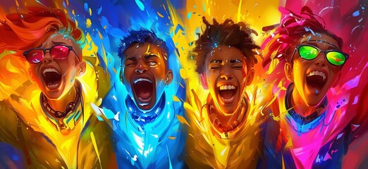 Obraz premium illustration of four people screaming
