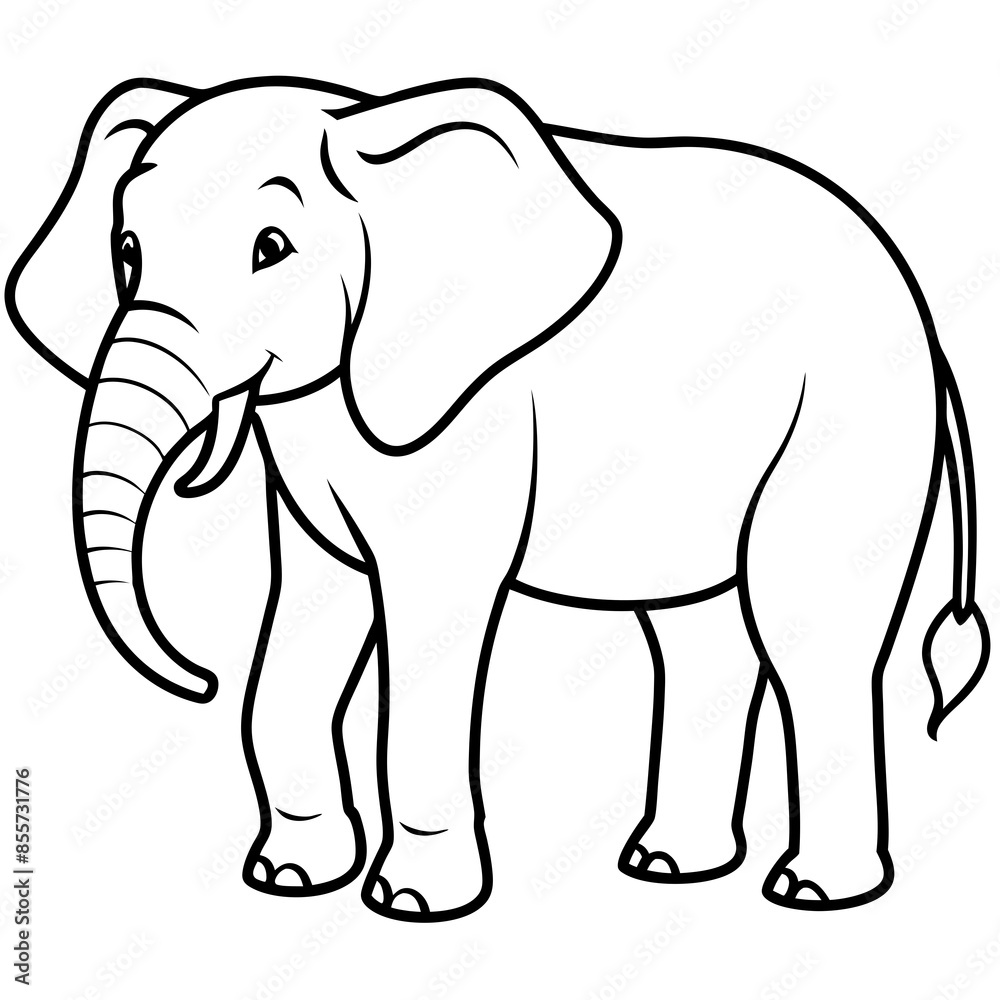 Sticker Asian elephant and African elephant vector line art and silhouette illustration