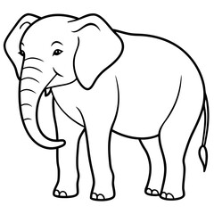 Asian elephant and African elephant vector line art and silhouette illustration