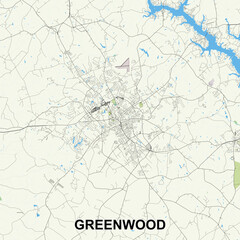 Greenwood, South Carolina, USA map poster art