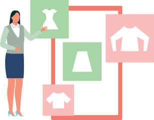 The girl is showing clothes for online shopping.