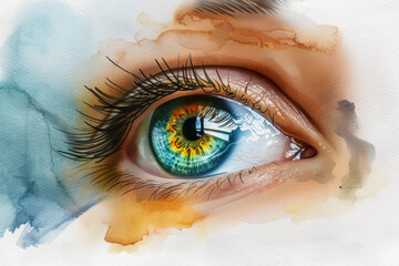 A vibrant watercolor painting of a human eye reflecting nature, symbolizing the concept of vision and creativity