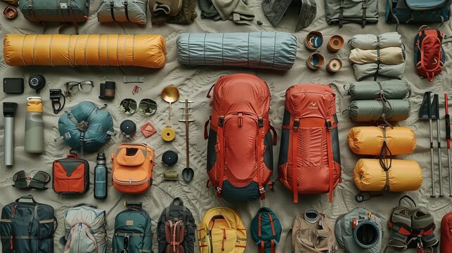 Flat Lay of Camping Equipment in Knolling Style