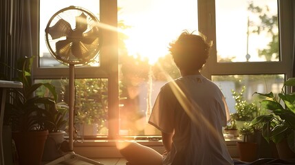Person Enjoying Cooling Breeze From Indoor Fan On Sunny Day