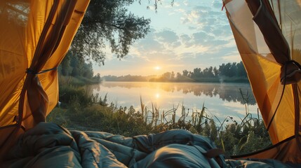 Lake Shore Tranquility: Morning Tent Camping