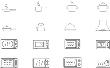 Cook icon. Cooktop, oven, microwave, pot, pan, vector icon set. Cook, kitchen silhouette best vector icons collection.