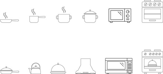 Cook icon. Cooktop, oven, microwave, pot, pan, vector icon set. Cook, kitchen silhouette best vector icons collection.