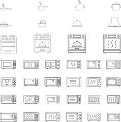 Cook icon. Cooktop, oven, microwave, pot, pan, vector icon set. Cook, kitchen silhouette best vector icons collection.