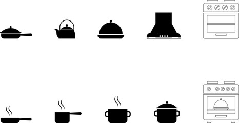 Cook icon. Cooktop, oven, microwave, pot, pan, vector icon set. Cook, kitchen silhouette best vector icons collection.