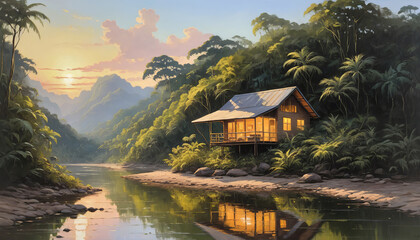 Fototapeta premium house on the lake