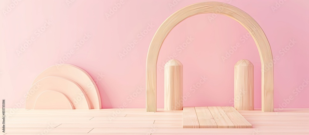 Aufkleber wooden children's, round, arch with square columns, isolated on pastel background. with copy space i