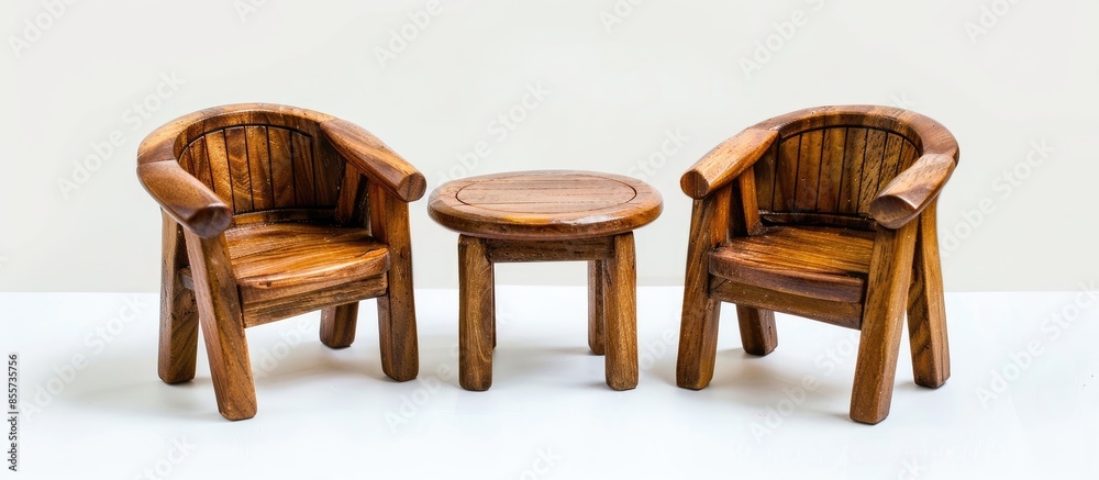 Aufkleber Toy wooden armchairs and table on white background. with copy space image. Place for adding text or design