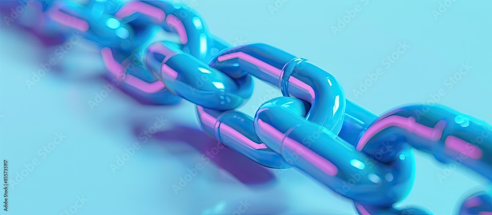 Poster Blue chain concept rendered on pastel background  . with copy space image. Place for adding text or design