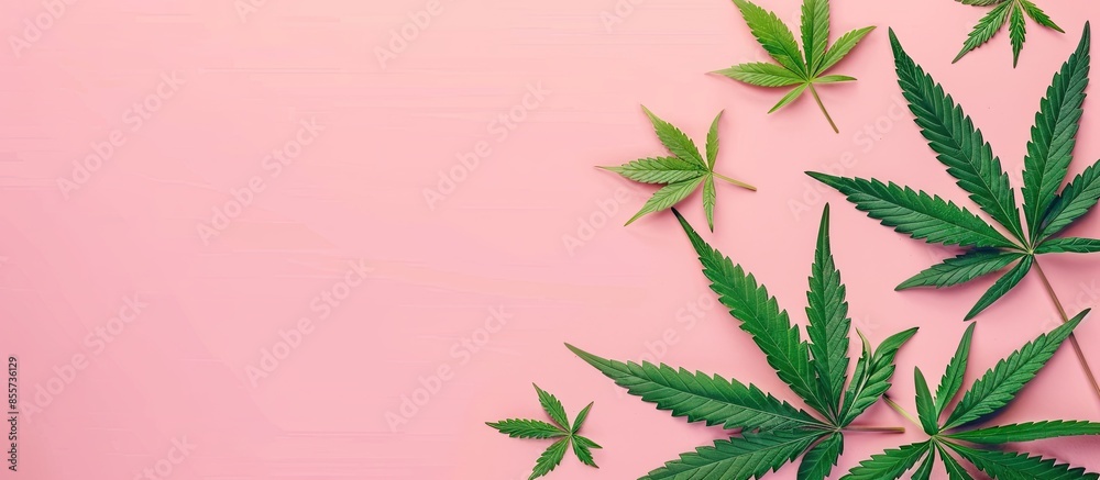Poster marijuana and cannabis bud. weed and pot. pastel background. with copy space image. place for adding