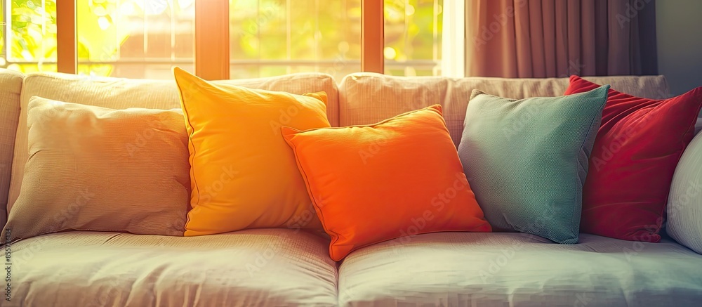 Aufkleber pillow and sofa decoration in luxury livingroom interior - filter effect. with copy space image. pla