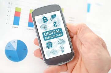 Digital disruption concept on a smartphone