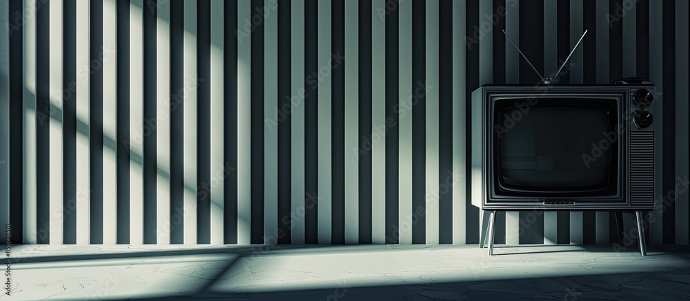 Poster Vintage old television with stripes shadow tv background. Retro style. with copy space image. Place for adding text or design