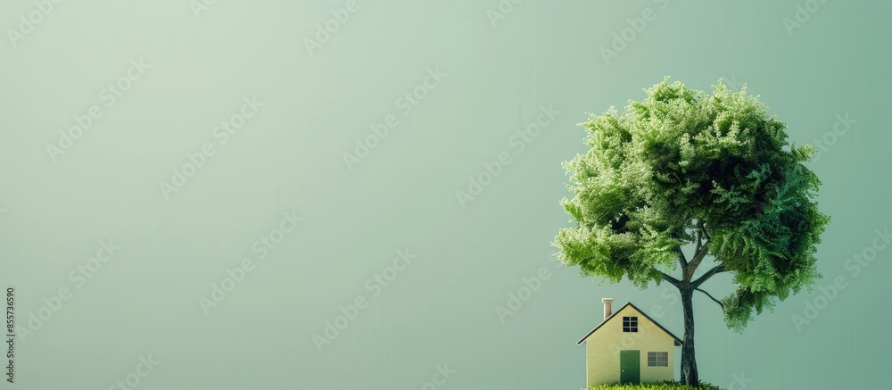 Poster small beautiful house ficus tree. with copy space image. Place for adding text or design