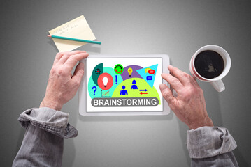 Brainstorming concept on a tablet