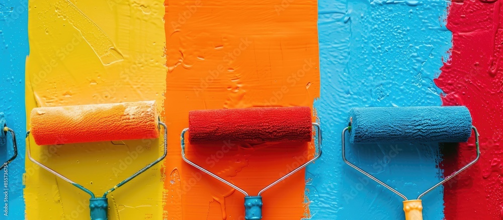 Aufkleber Painting the house. Paint Rollers. with copy space image. Place for adding text or design
