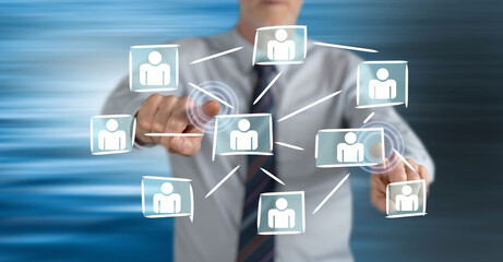 Man touching a social media network