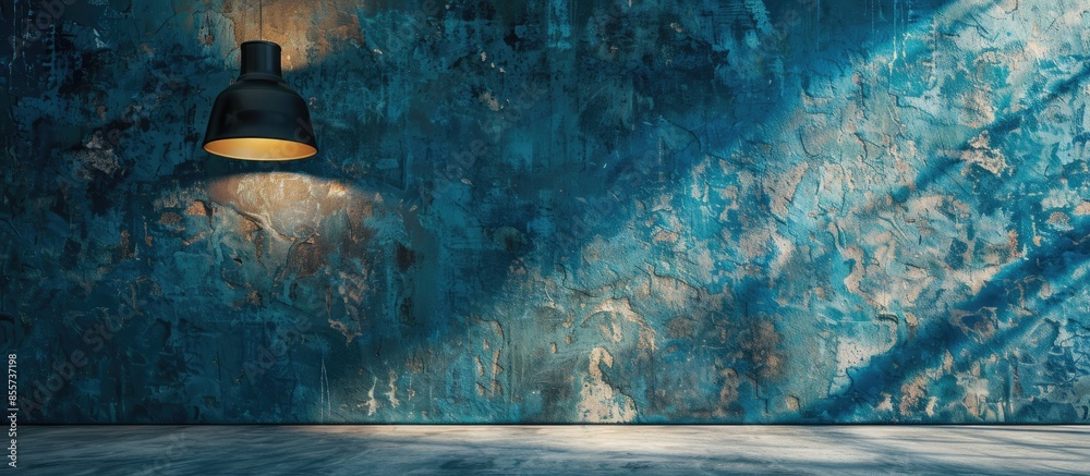Poster blue stone wall modern interior decoration empty room and modern lamp. with copy space image. place 