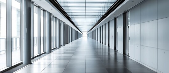 Fototapeta premium A long empty corridor designed in minimalistic style. with copy space image. Place for adding text or design