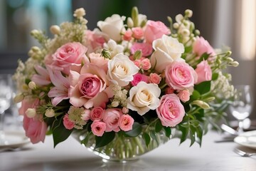 A beautiful bouquet of fresh flowers brings elegance to the table