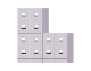 Office wall of filing cabinet, office furniture for document storage, documents data archive storage business administration, business archive, confidential data management flat vector illustration.
