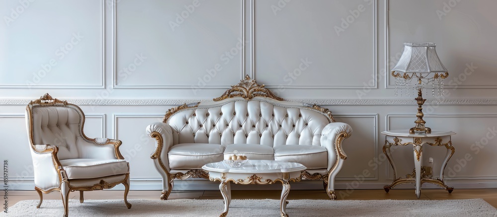 Aufkleber interior design with luxurious vintage style sofa, armchair and table. with copy space image. place 