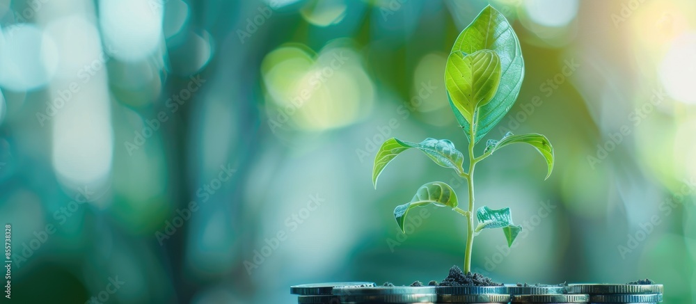 Aufkleber green seed growth on coins stack with white background. money saving. business investment successful