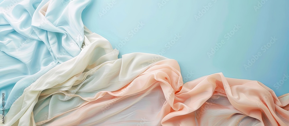 Poster Close up of bedding sheets isolated on pastel background. with copy space image. Place for adding text or design