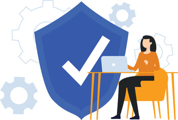 A female is using laptop for protection setting.