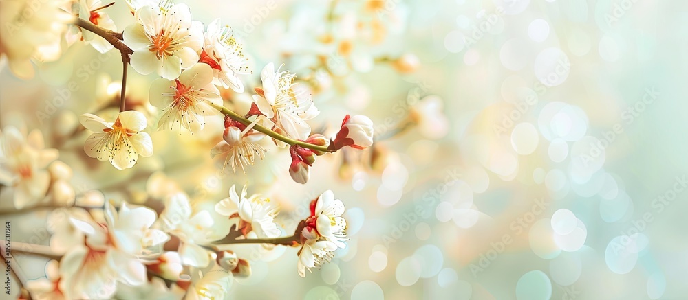 Aufkleber tree apricot blossoms in spring pastel background flower. with copy space image. place for adding te