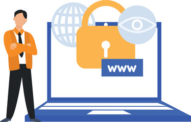 Boy showing website security on laptop.