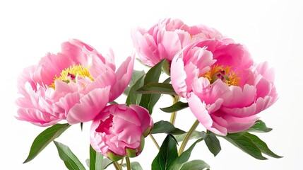 Fototapeta premium pink peonies arranged in a stock photography style against a pristine white background, bathed in natural light.