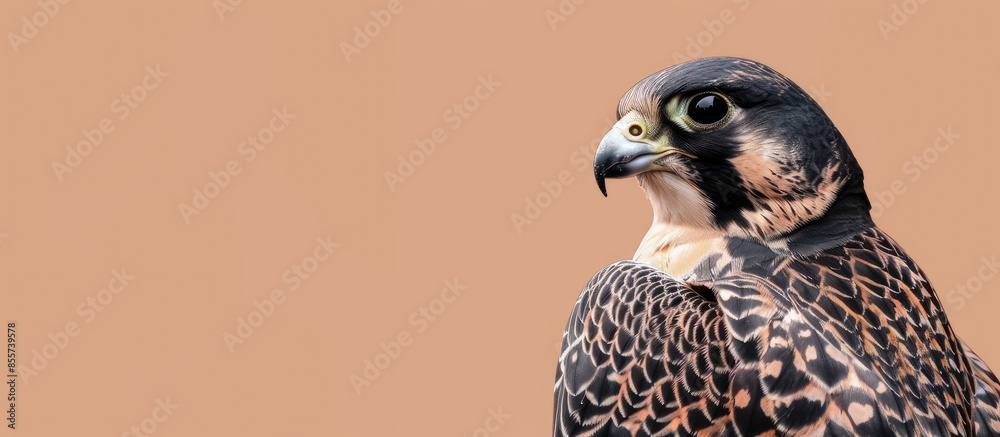 Poster Peregrine falcon close up photo pastel background Isolated. with copy space image. Place for adding text or design