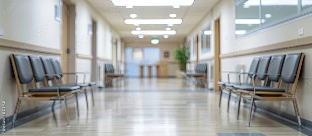 Aufkleber blur image of hospital office room with table and chairs for background usage. with copy space image. Place for adding text or design