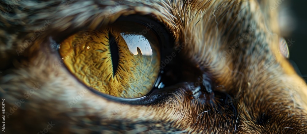 Poster yellow eye of a domestic cat, close-up. with copy space image. place for adding text or design