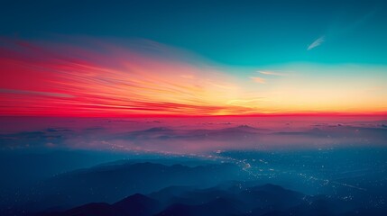 Red and blue gradient sky mountains illustration poster background