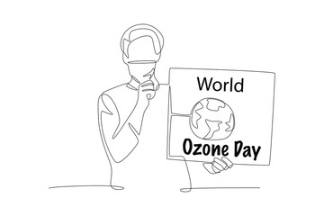 The man who spoke about World Ozone Day. World ozone day concept one-line drawing