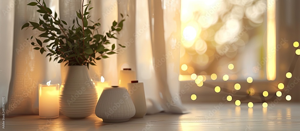 Poster Stylish interior items for the home ,Bokeh light background. with copy space image. Place for adding text or design