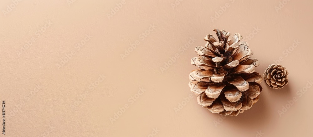 Aufkleber brown pine cone Isolated on pastel background  Christmas. with copy space image. Place for adding text or design