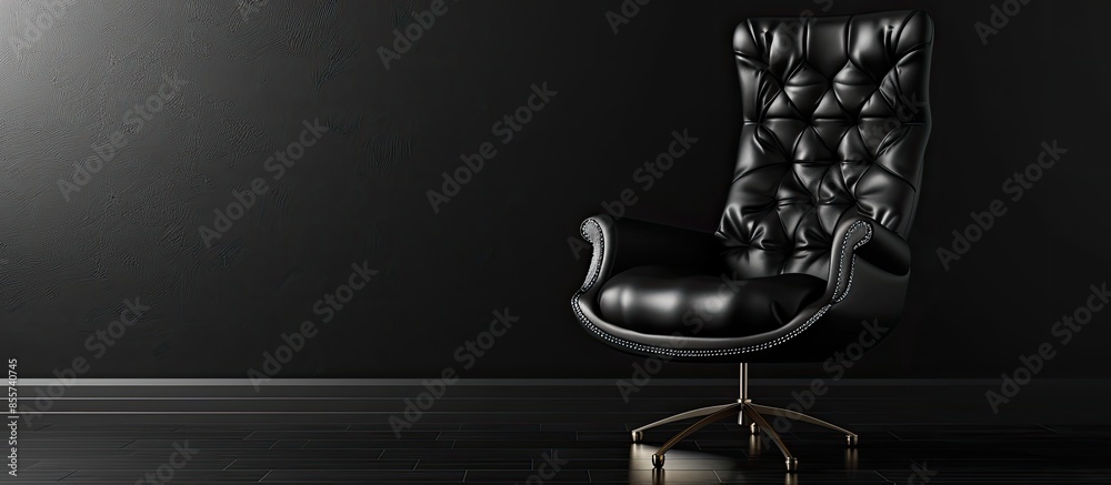 Poster isolated black leather and fabric office armchair. with copy space image. place for adding text or d