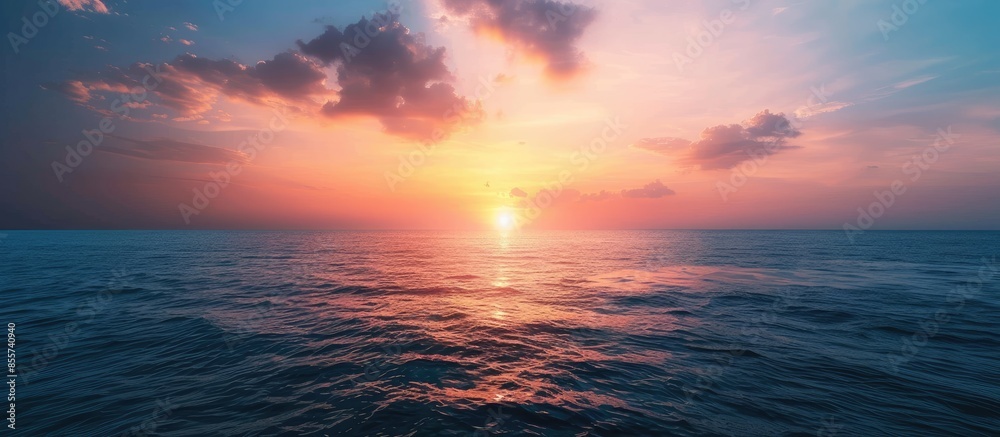 Poster sunset at sea. variety of colors and hues of the rising sun. sea landscape. copy space image. place 