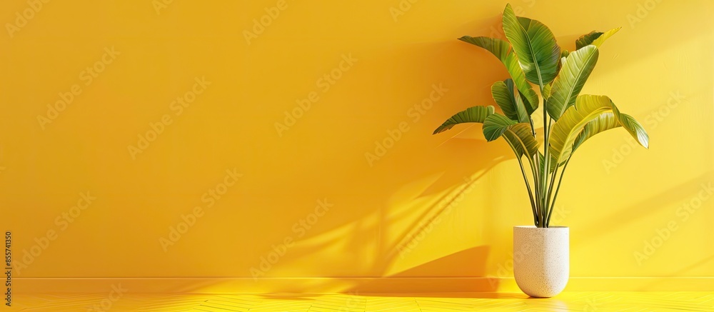 Fototapete yellow empty interior with plant. with copy space image. place for adding text or design