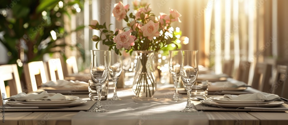 Aufkleber Beautiful dining table with setting in room. with copy space image. Place for adding text or design