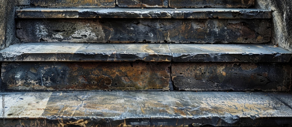 Aufkleber An old stone staircase. Marble steps of the staircase with traces of destruction from time. . with copy space image. Place for adding text or design