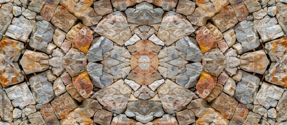 Poster seamless kaleidoscopic pattern of stone wall masonry. with copy space image. Place for adding text or design