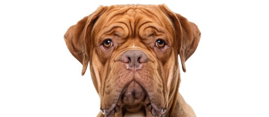 Obraz premium Dogue de Bordeaux in front. looking at camera. isolated on white background. with copy space image. Place for adding text or design